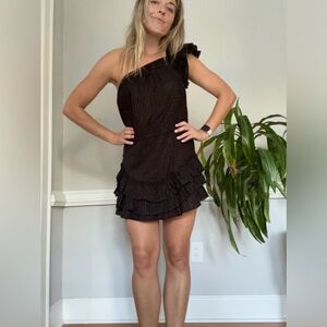 Poupette St Barth Black Ruffled Mini Dress